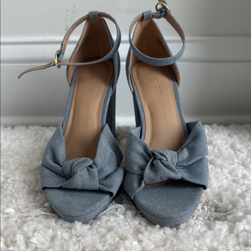 Loft Blue Heel Shoes with Bow Detail and Ankle Strap